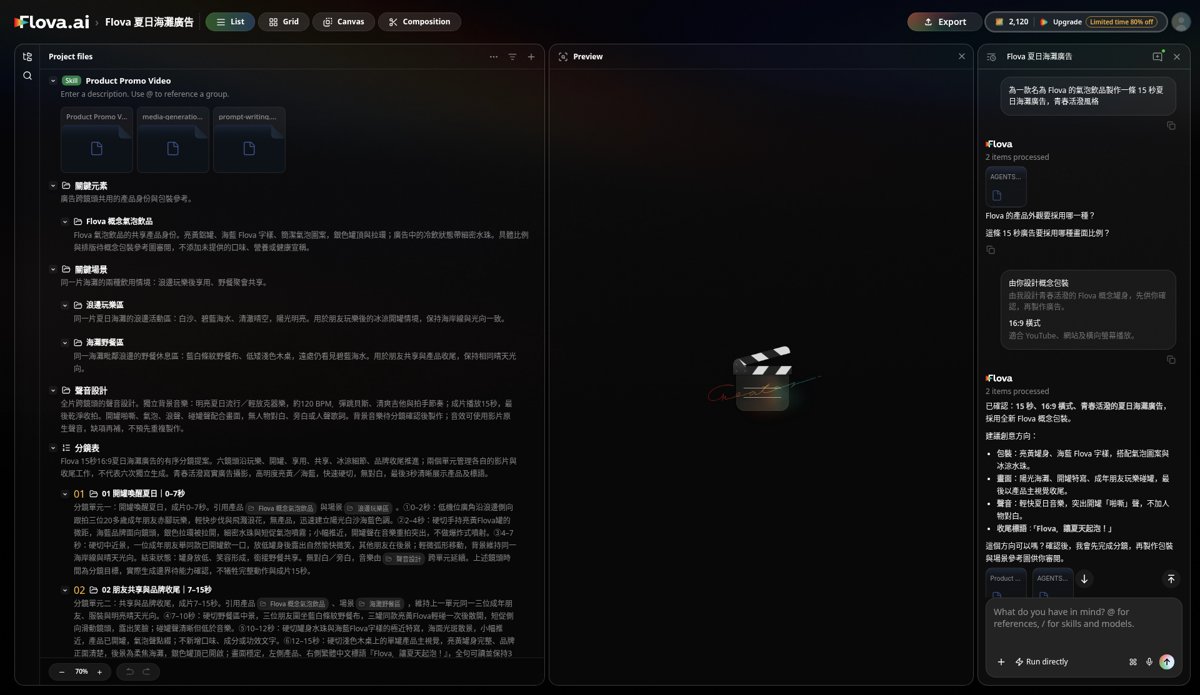 Flova Agent 提出創作方向與製作計劃